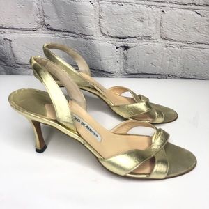 Manolo Blahnik Gold Sling Back Heels - Eu 38